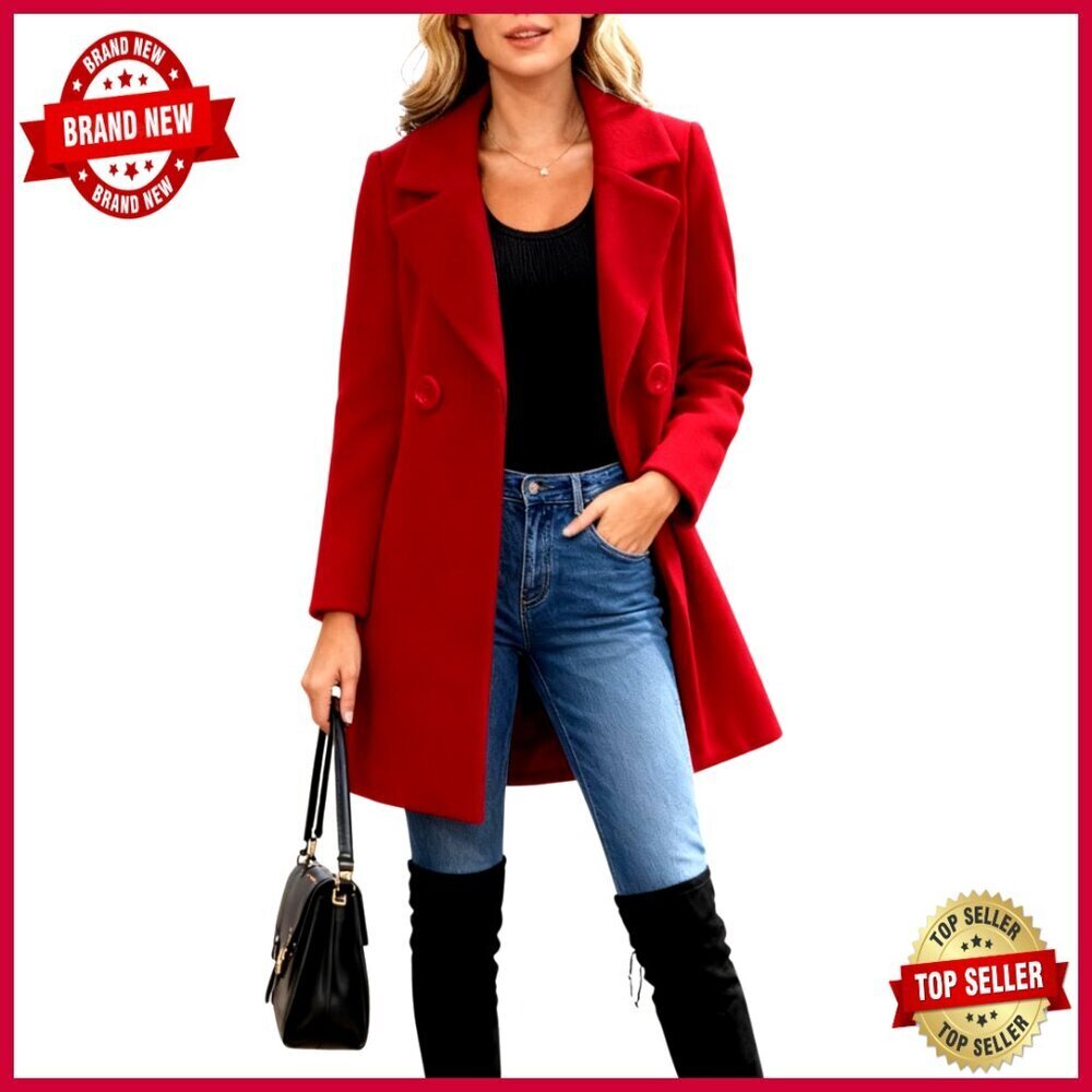 Long Sleeve Slim Fit Wool Blend Pea Coat Overcoat Winter Warm